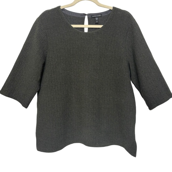 Eileen Fisher Textured Ripple Knit Seaweed Round Neck 3/4 Sleeve Top Medium - Picture 2 of 15